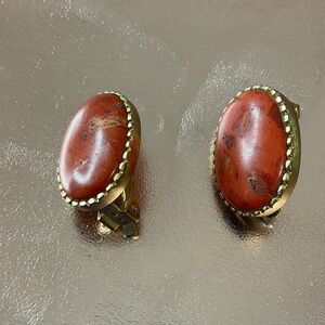 Vintage Gold and Red Clip-On Earrings #3026